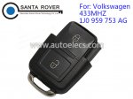 Volkswagen VW Remote Key Square Head 2 Button (433Mhz,1J0 959 753 AG)