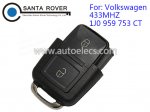 Volkswagen VW Remote Key Square Head 2 Button (433Mhz,1J0 959 753 CT)