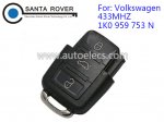 Volkswagen VW Remote Key Square Head 3 Button (433Mhz,1K0 959 753 N)