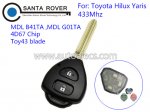 Toyota Hilux Yaris 2 Button Remote Key 433Mhz 4D67 Chip Toy43 Blade