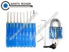 Transparent PadLock Blue Practice Lock Pick Set with 11 Unlocking Lock Pick